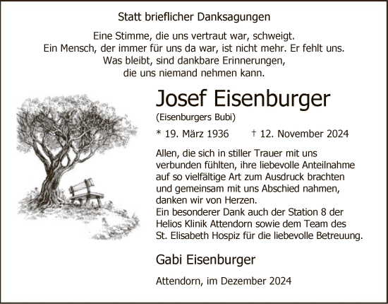 Todesanzeige von Josef Eisenburger von WA
