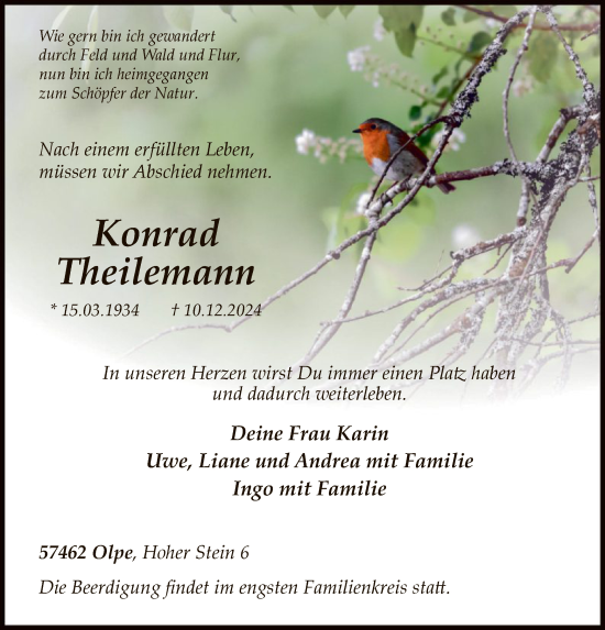 Todesanzeige von Konrad Theilemann von WA