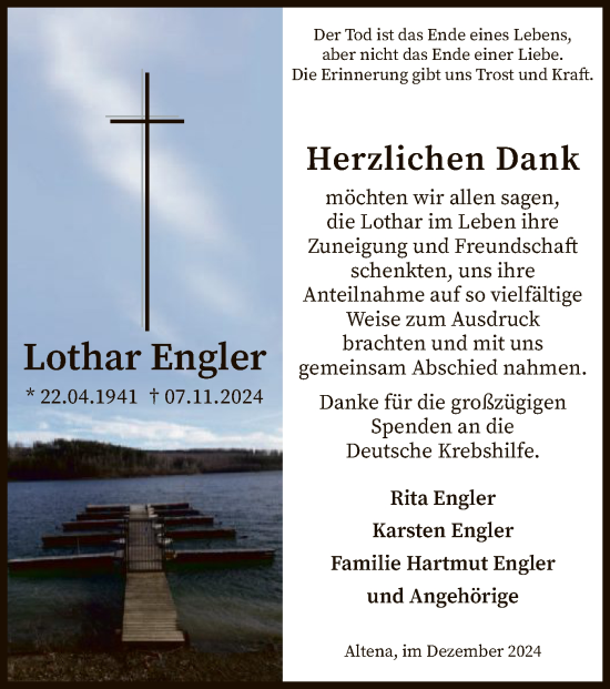 Todesanzeige von Lothar Engler von WA