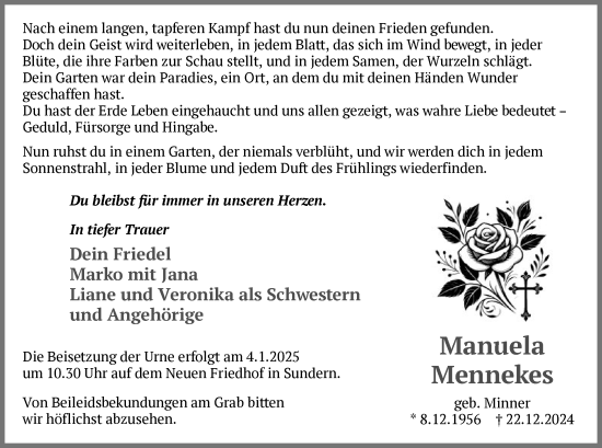 Todesanzeige von Manuela Mennekes von WA