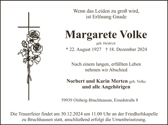 Todesanzeige von Margarete Volke von WA