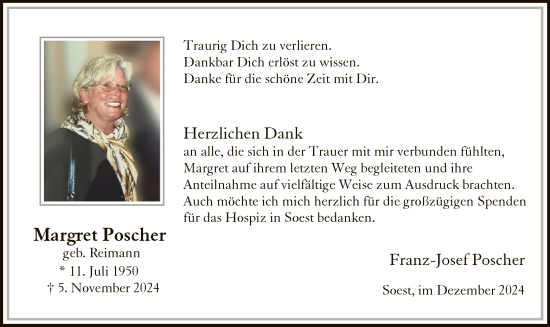 Todesanzeige von Margret Poscher von WA