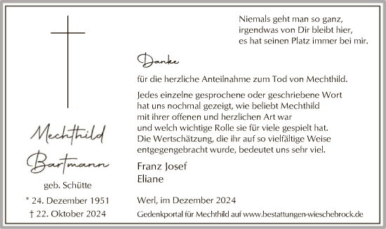 Todesanzeige von Mechthild Bartmann von WA