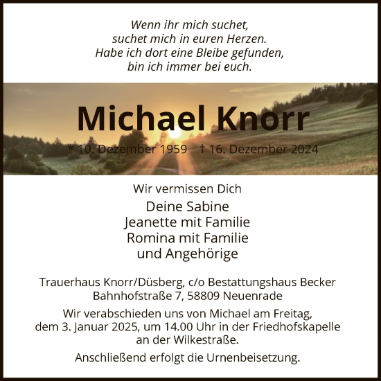 Todesanzeige von Michael Knorr von WA