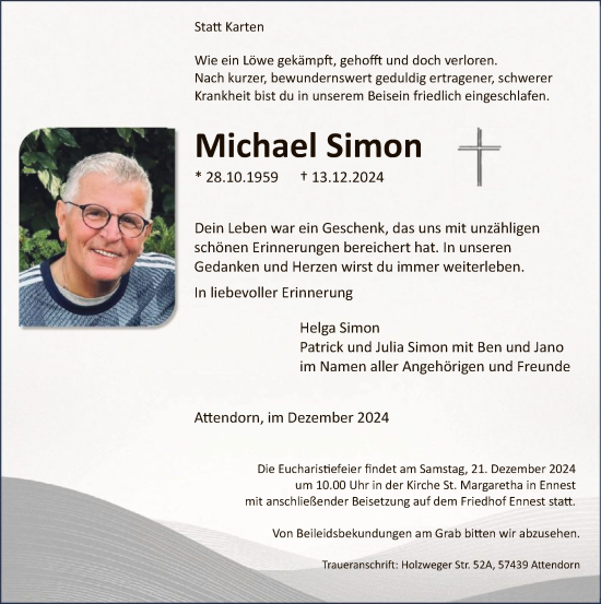 Todesanzeige von Michael Simon von WA