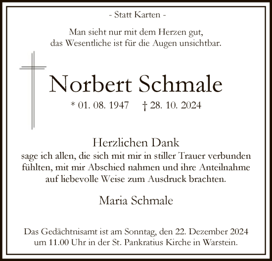 Todesanzeige von Norbert Schmale von WA