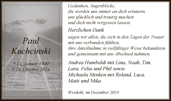 Todesanzeige von Paul Kuchcinski von WA