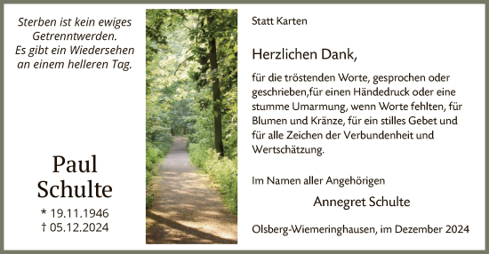 Todesanzeige von Paul Schulte von WA