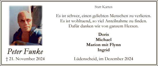 Todesanzeige von Peter Funke von WA