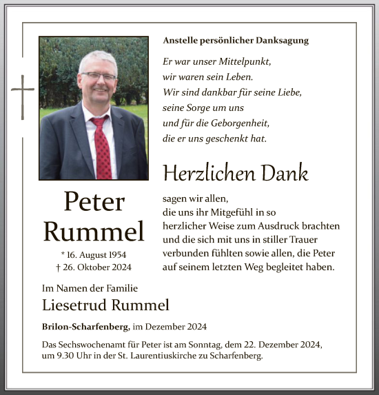 Todesanzeige von Peter Rummel von WA