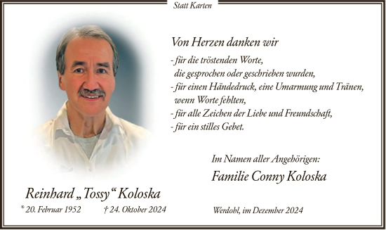 Todesanzeige von Reinhard Koloska von WA