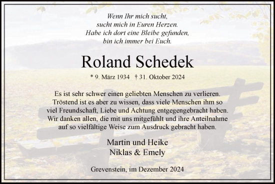Todesanzeige von Roland Schedek von WA