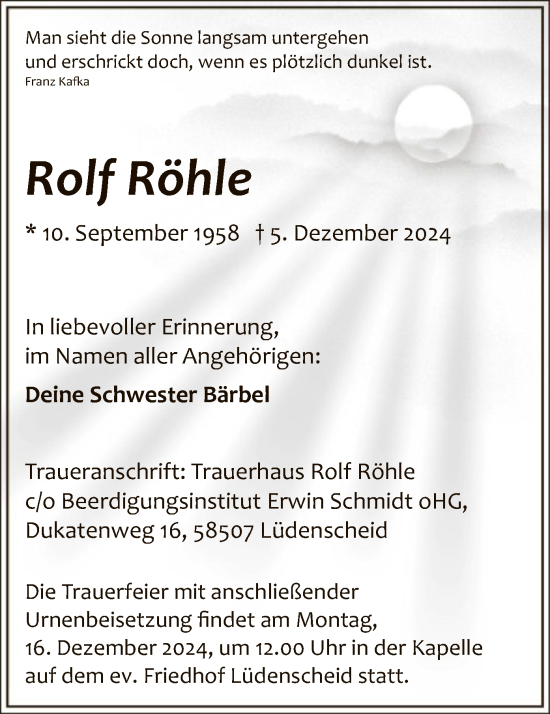 Todesanzeige von Rolf Röhle von WA
