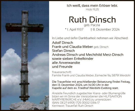 Todesanzeige von Ruth Dinsch von WA