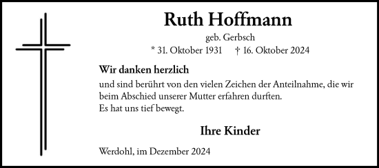 Todesanzeige von Ruth Hoffmann von WA