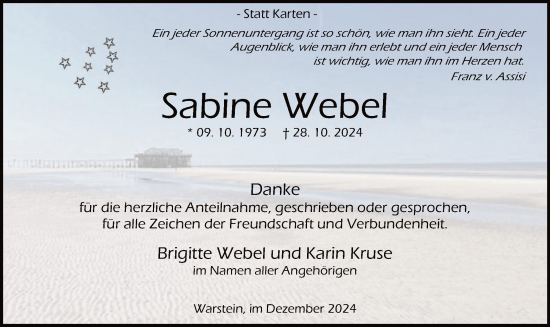 Todesanzeige von Sabine Webel von WA