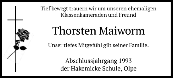 Todesanzeige von Thorsten Maiworm von WA