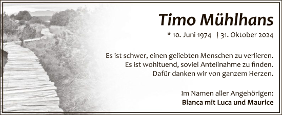 Todesanzeige von Timo Mühlhans von WA