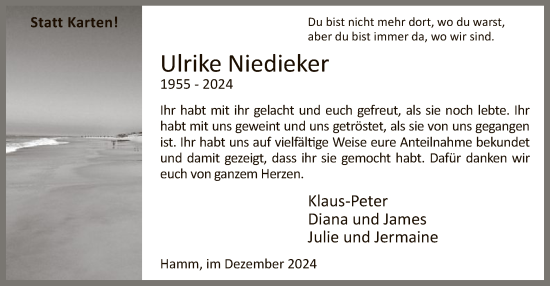Todesanzeige von Ulrike Niedieker von WA