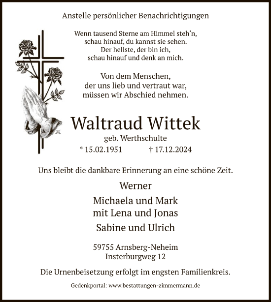Todesanzeige von Waltraud Wittek von WA