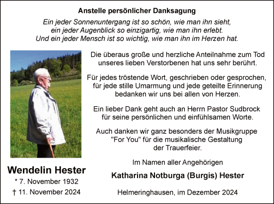Todesanzeige von Wendelin Hester von WA