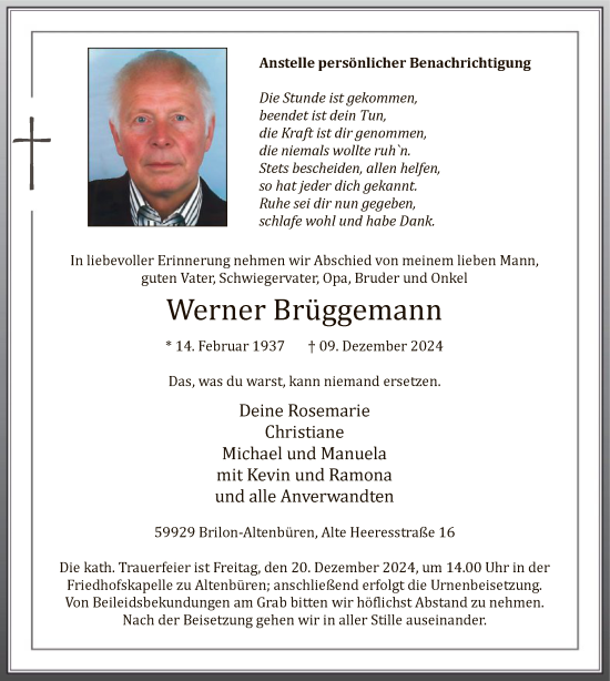 Todesanzeige von Werner Brüggemann von WA