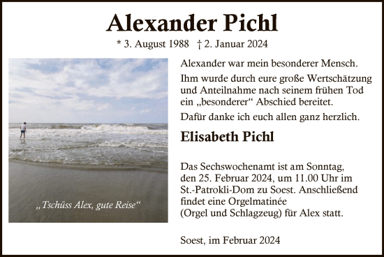 Todesanzeige von Alexander Pichl von WA