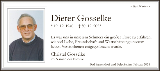 Todesanzeige von Dieter Gosselke von WA