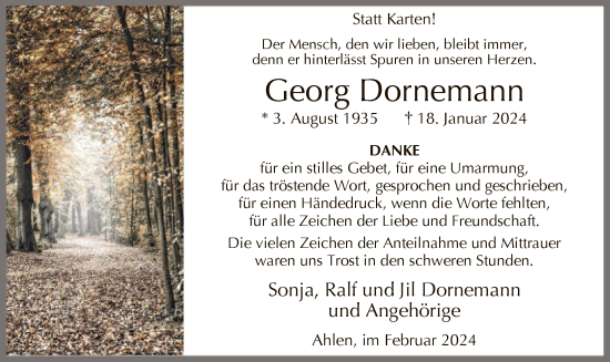 Todesanzeige von Georg Dornemann von WA