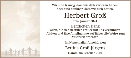 Todesanzeige von Herbert Groß von WA