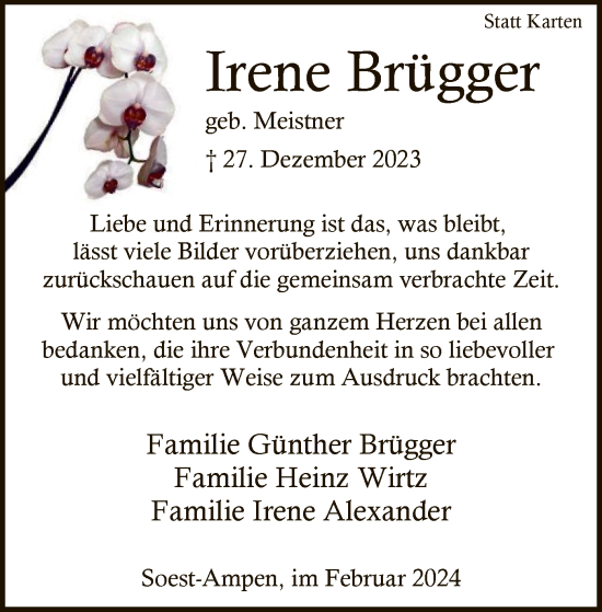 Todesanzeige von Irene Brügger von WA
