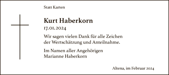 Todesanzeige von Kurt Haberkorn von WA