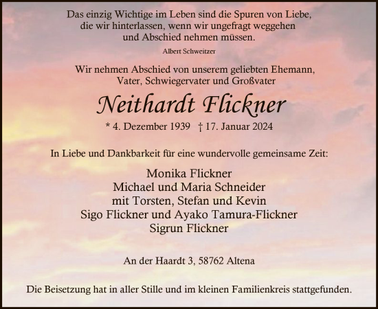 Todesanzeige von Neithardt Flickner von WA