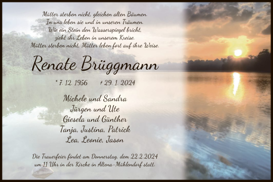 Todesanzeige von Renate Brüggmann von WA