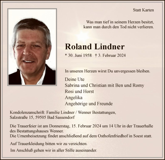 Todesanzeige von Roland Lindner von WA