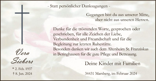 Todesanzeige von Vera Siebers von WA