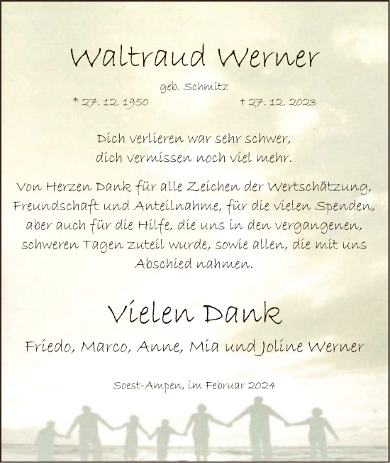 Todesanzeige von Waltraud Werner von WA