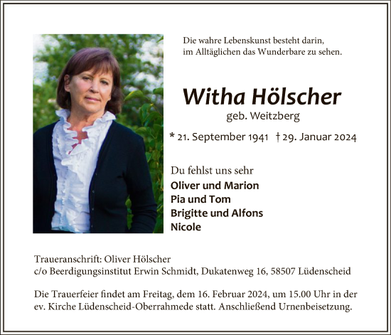 Todesanzeige von Witha Hölscher von WA
