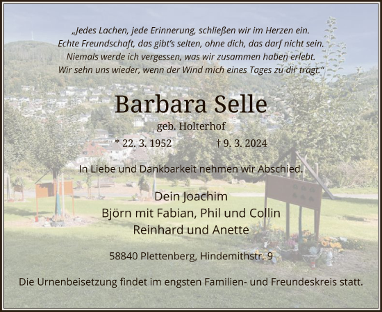 Todesanzeige von Barbara Selle von WA