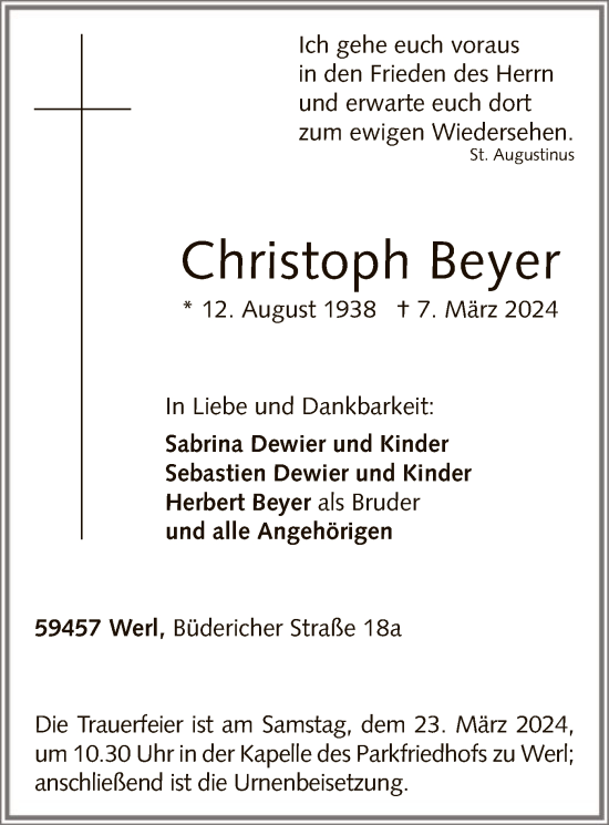 Todesanzeige von Christoph Beyer von WA