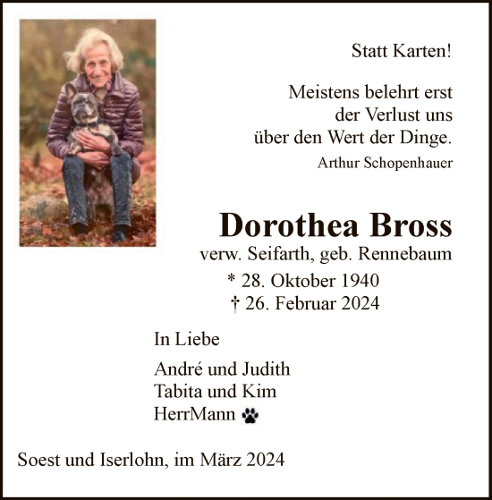 Todesanzeige von Dorothea Bross von WA