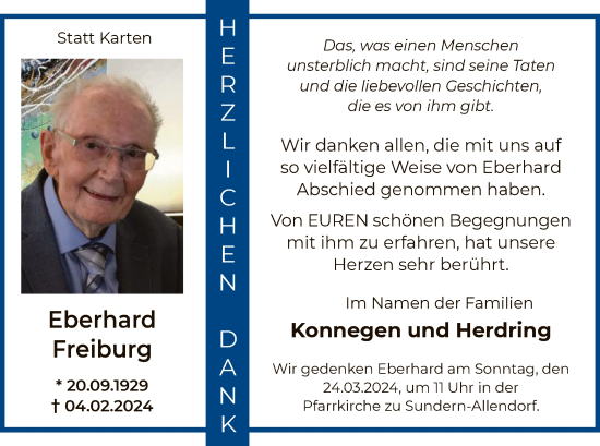 Todesanzeige von Eberhard Freiburg von WA
