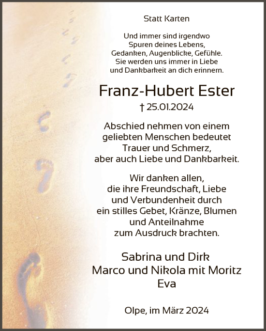 Todesanzeige von Franz-Hubert Ester von WA