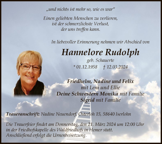 Todesanzeige von Hannelore Rudolph von WA