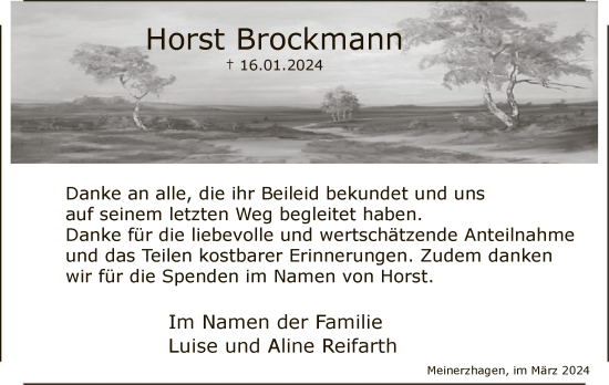 Todesanzeige von Horst Brockmann von WA