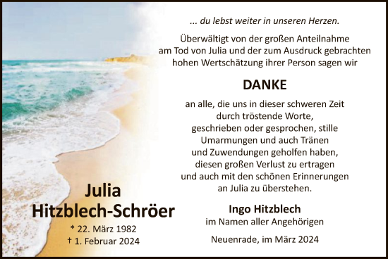 Todesanzeige von Julia Hitzblech-Schröer von WA