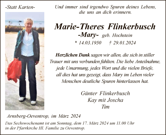 Todesanzeige von Marie-Theres Flinkerbusch von WA
