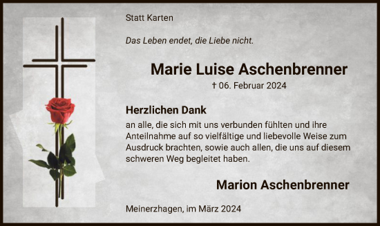 Todesanzeige von Marie Luise Aschenbrenner von WA