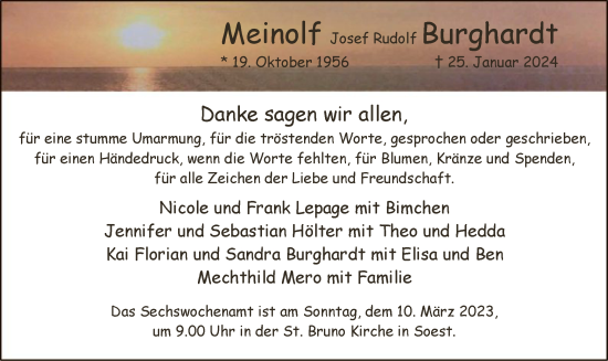 Todesanzeige von Meinolf Josef Rudolf Burghardt von WA