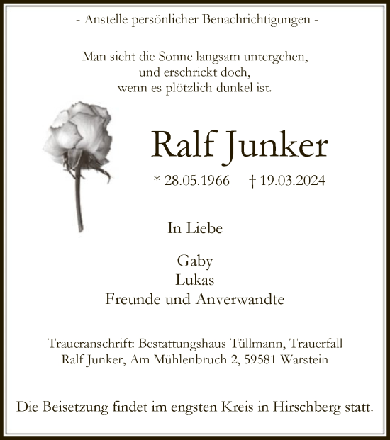 Todesanzeige von Ralf Junker von WA